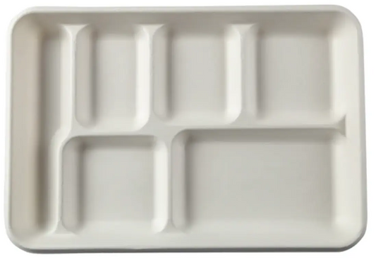 RBT Exports 6 Compartment Biodegradable Deep Meal Tray [300 Pack]