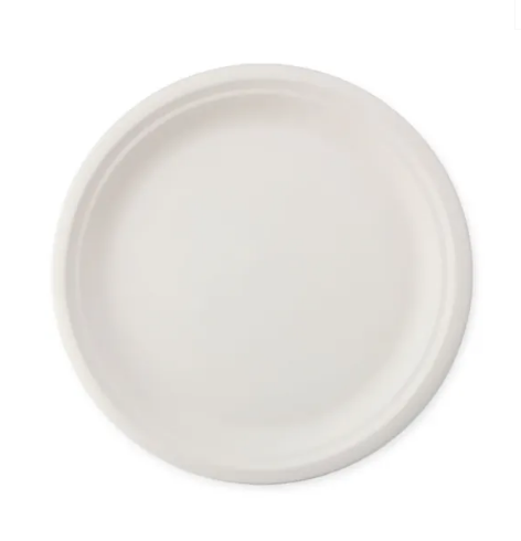 9'' PFAS Free Compostable Bagasse Round Plates, White [400 pcs]