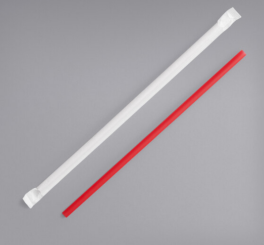 Amercare Jumbo Spoon Straws 10 1/4" Red, Paper Wrapped [300 Pack]