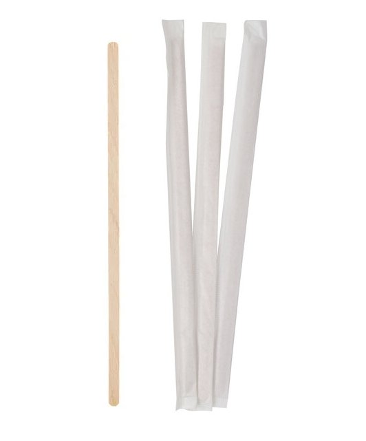 Amercare Wooden Coffee Stirrers,  7 1/2" Individually Wrapped [500/Pack]