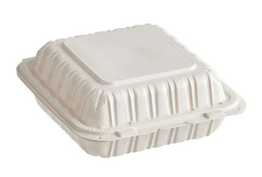 Wellcare 8" x 8" - 1 Compartment Mineral Filled PP Hinged Containers (150/Case) - P88W