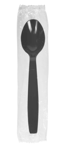 Medium Weight Plastic Teaspoon, Individually Wrapped, Black