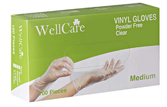 Wellcare Vinyl Powder Free Gloves, M (10/100)