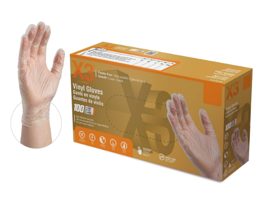 X3 Vinyl Powder Free Gloves, L(10/100)