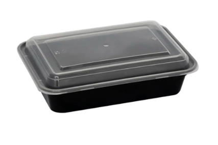 IN 16 oz Microwaveable Rectangular Containers Black with Lids (150/Case)